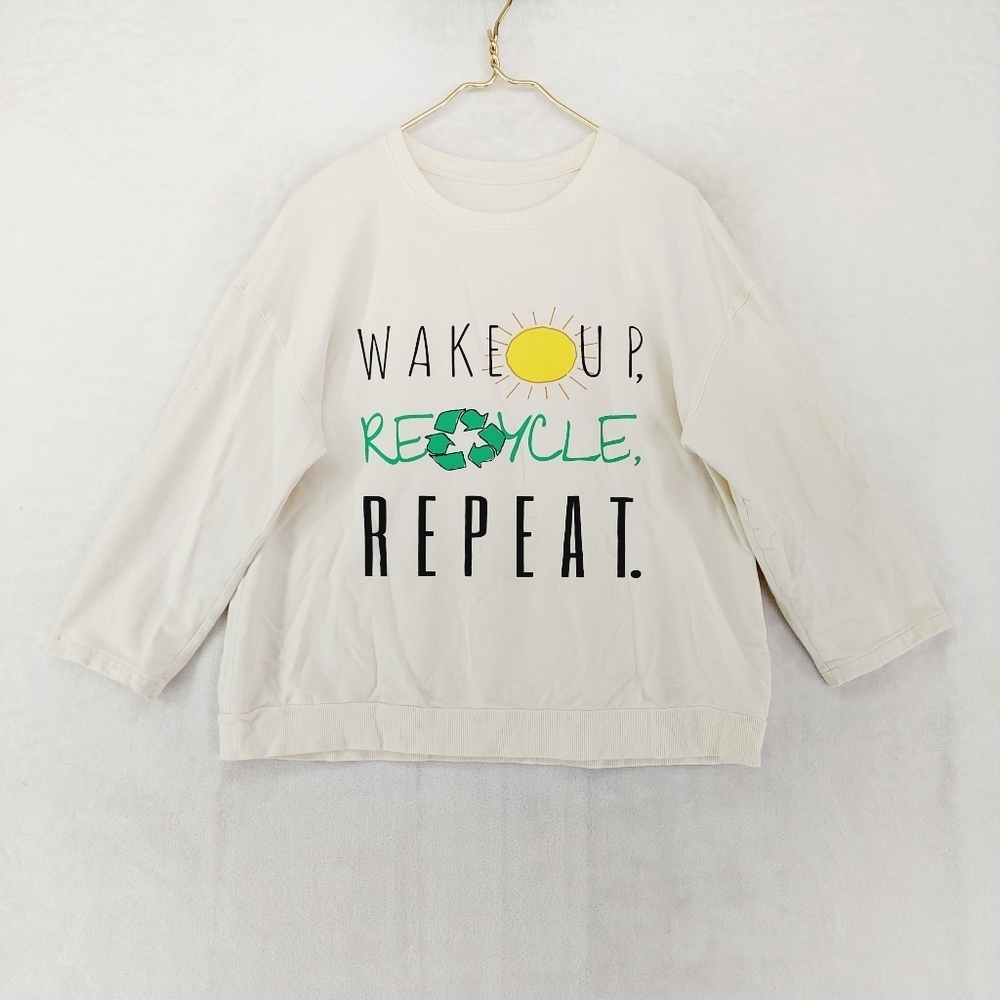 𝅺Ecothreads White WAKE UP RECYCLE REPEAT Print Long Sleeve Shirt P2757